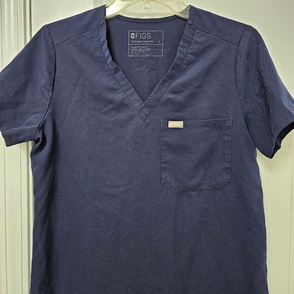 Figs Technical Collection Scrub Top Sm Blue Short Sleeve Pullover Front Pocket - Picture 4 of 7